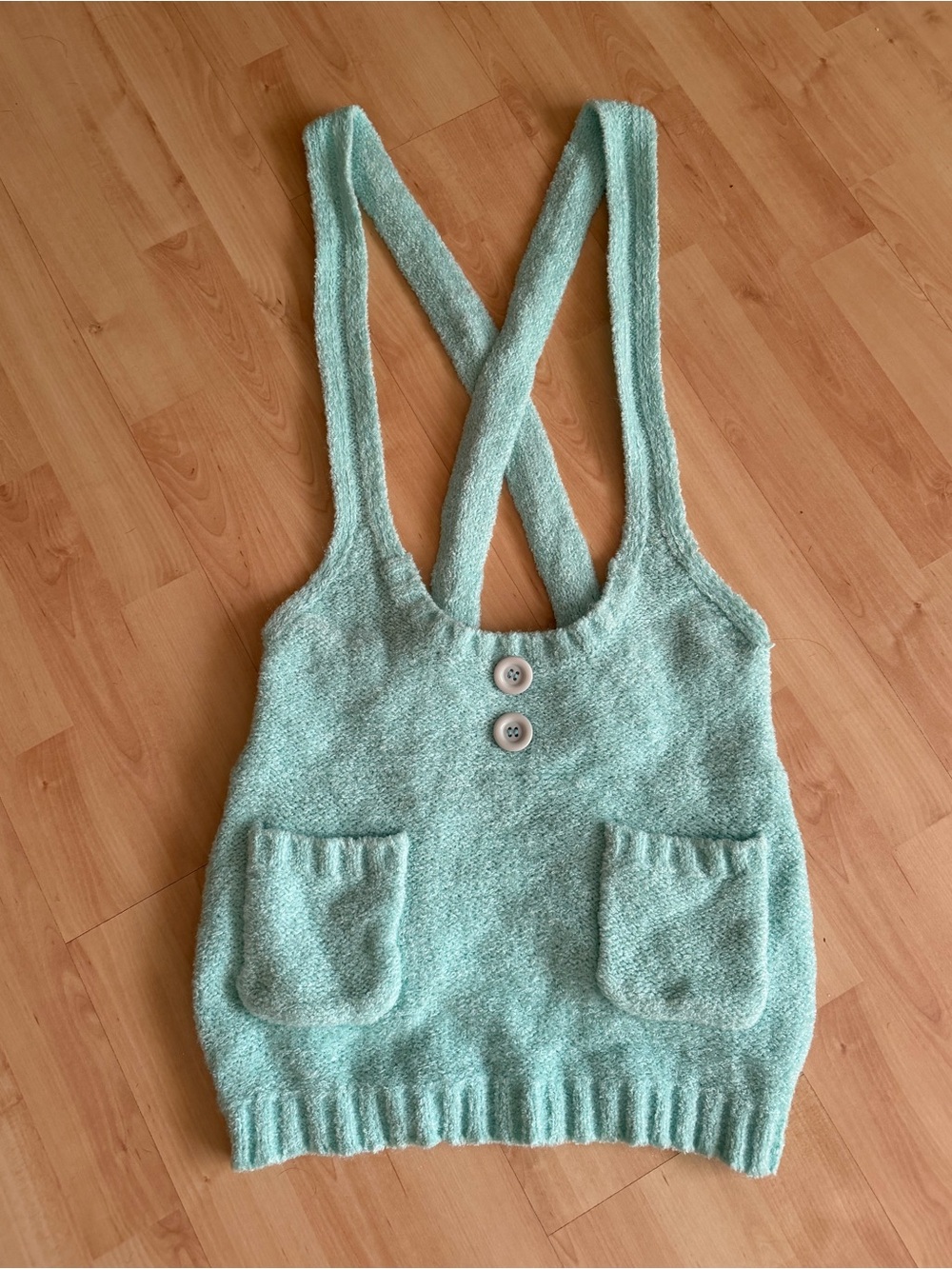 Vintage Y2K Witty Pitty Mint Fuzzy Knit Suspender Mini Dress - J-Fashion Size M